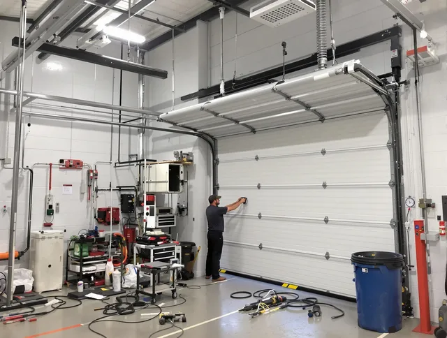 West Covina Garage Door Repair certified technician performing commercial door repair at a West Covina business facility