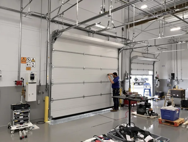 Commercial garage door repair being performed by West Covina Garage Door Repair expert in West Covina